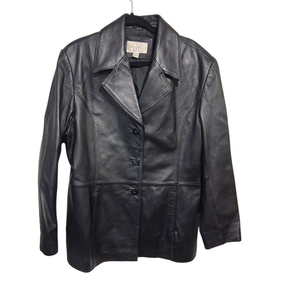 Worthington Jackets & Blazers - Y2k VTG Worthington Black Genuine‎ Leather Blazer Jacket Women's XL Button Front